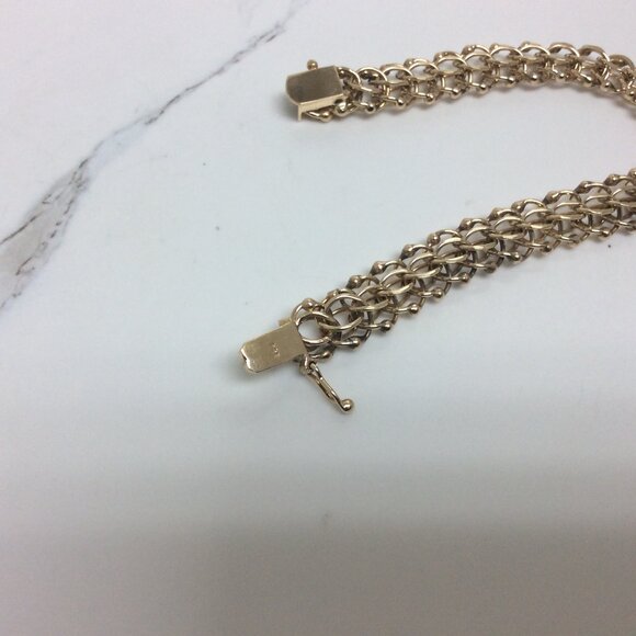 14k Yellow Solid Real Gold Double Circle Link Charm Bracelet 7'' 24.80gr - Picture 4 of 8